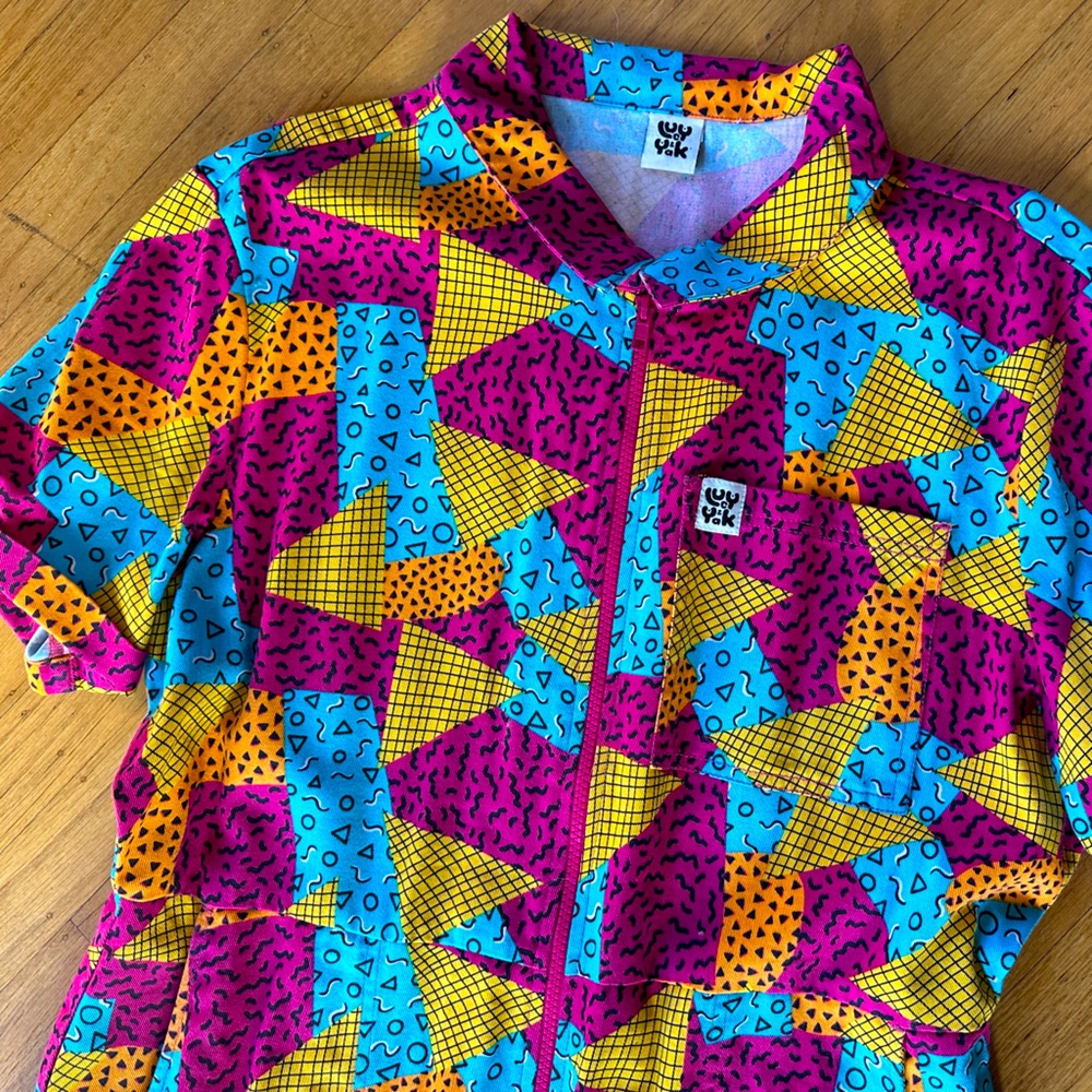 Lucy and Yak short sleeve colorful patchwork jumpsuit sz 14